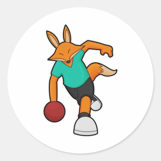 Fox at Bowling with Bowling ball Ronde Sticker (Voorkant)