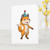 Fox at Party with Party hat Kaart (Gele Bloem)