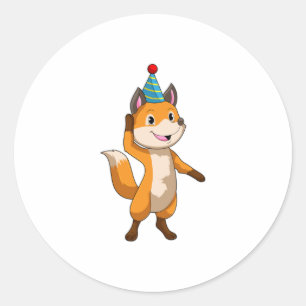 Fox at Party with Party hat Ronde Sticker