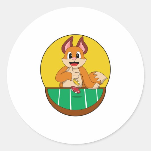 Fox at Poker with Poker chips Ronde Sticker (Voorkant)
