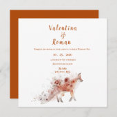 Fox & Autumn Florals Wedding Invitation Kaart (Voorkant / Achterkant)
