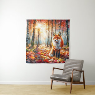 Fox Autumn Forest-Waterverf Wandkleed