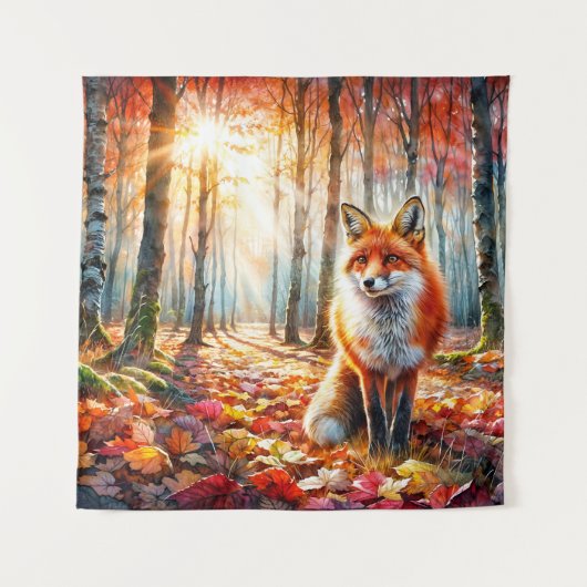 Fox Autumn Forest-Waterverf Wandkleed (Voorkant)
