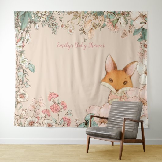 Fox Baby shower Achtergrond Landschap Peach Wandkleed (In Situ (horizontaal))