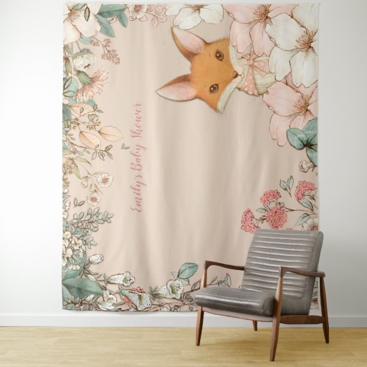  Fox Baby shower Achtergrond Landschap Peach Wandkleed (In situ)