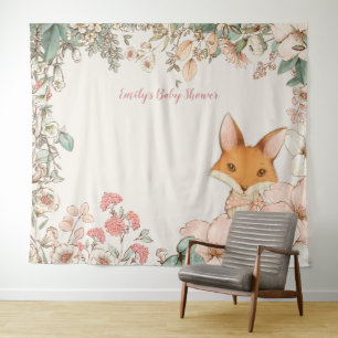  Fox Baby shower Achtergrond Landschapscrème Wandkleed