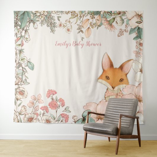  Fox Baby shower Achtergrond Landschapscrème Wandkleed (In Situ (horizontaal))