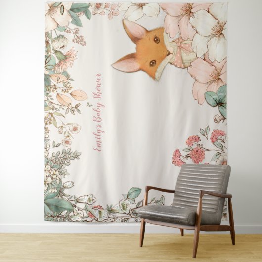 Fox Baby shower Achtergrond Landschapscrème Wandkleed (In situ)