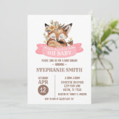 Fox Baby shower Baby Girl Invitation Kaart (Staand voorkant)