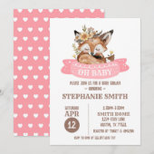 Fox Baby shower Baby Girl Invitation Kaart (Voorkant / Achterkant)