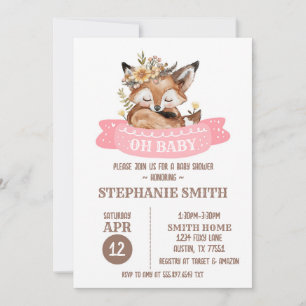 Fox Baby shower Baby Girl Invitation Kaart