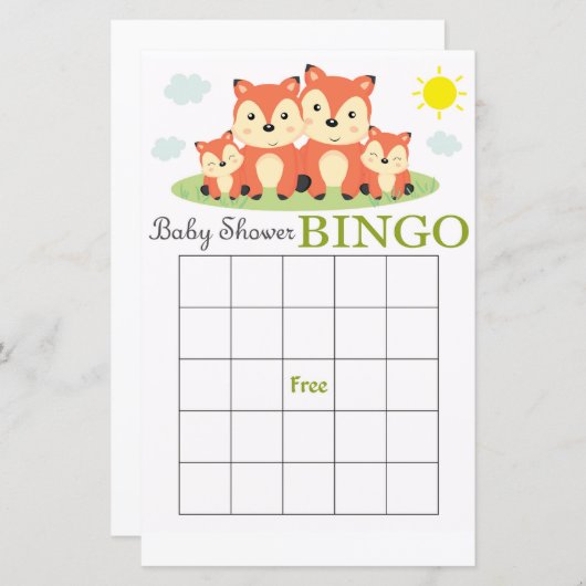 Fox baby shower bingo (Voorkant / Achterkant)