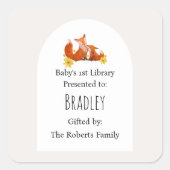 Fox Baby shower Bladplaat eerste bibliotheek baby' Vierkante Sticker (Voorkant)