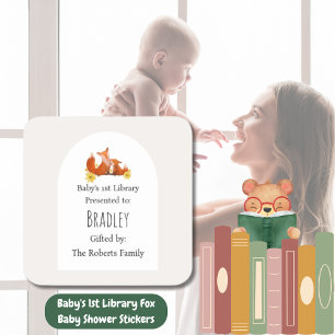 Fox Baby shower Bladplaat eerste bibliotheek baby' Vierkante Sticker