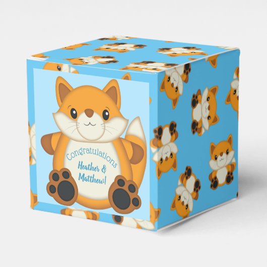 Fox Baby shower Blue Bedankdoosjes (Voorkant Zijde)