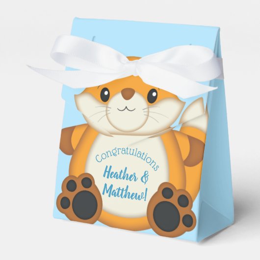 Fox Baby shower Blue Bedankdoosjes (Voorkant Zijde)