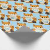 Fox Baby shower Blue Cadeaupapier (Hoek)