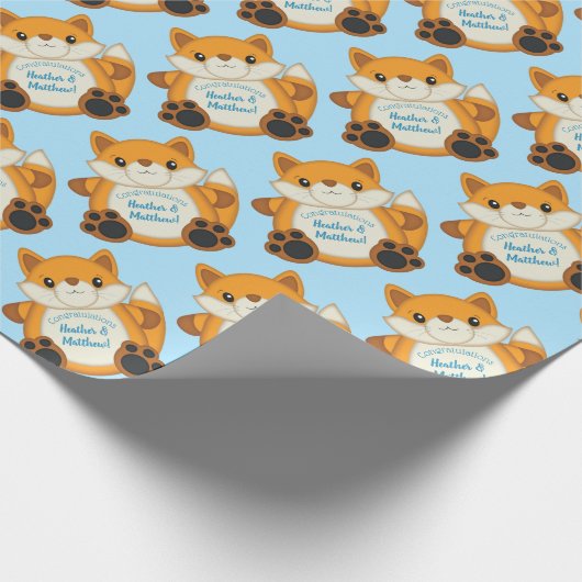 Fox Baby shower Blue Cadeaupapier (Hoek)
