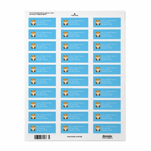 Fox Baby shower Blue Etiket (Full Sheet)