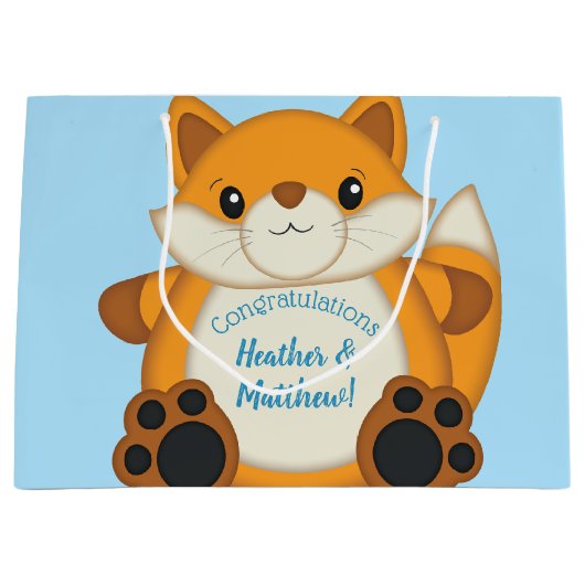 Fox Baby shower Blue Groot Cadeauzakje (Voorkant)
