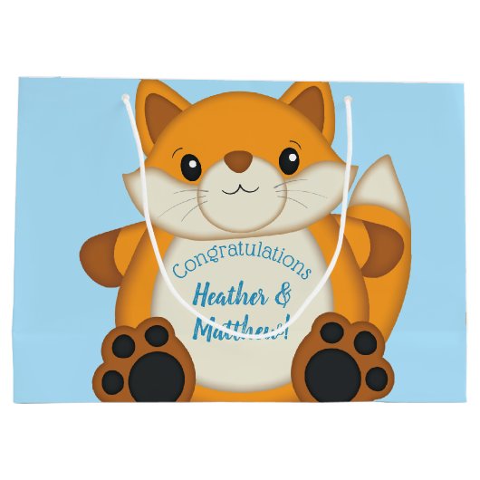 Fox Baby shower Blue Groot Cadeauzakje (Achterkant)