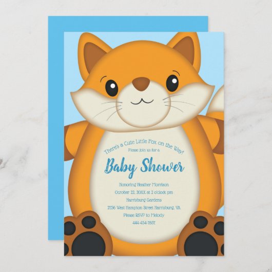 Fox Baby shower Blue Kaart (Voorkant / Achterkant)