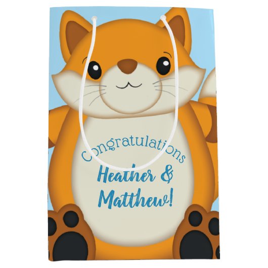 Fox Baby shower Blue Medium Cadeauzakje (Voorkant)