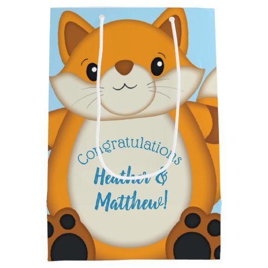 Fox Baby shower Blue Medium Cadeauzakje (Achterkant)
