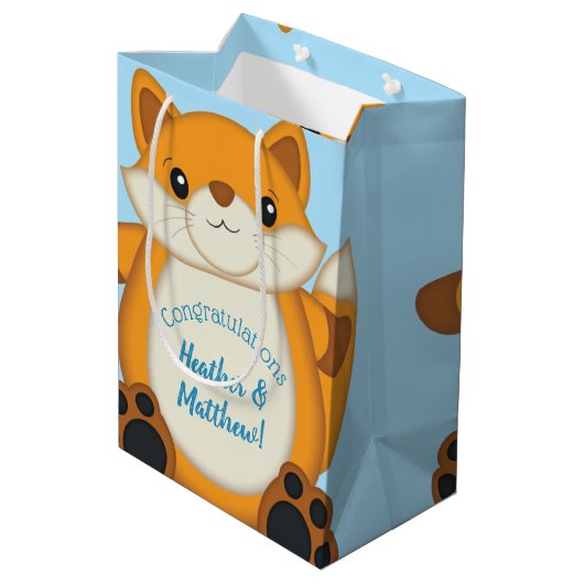 Fox Baby shower Blue Medium Cadeauzakje (Achterkant Gekanteld)