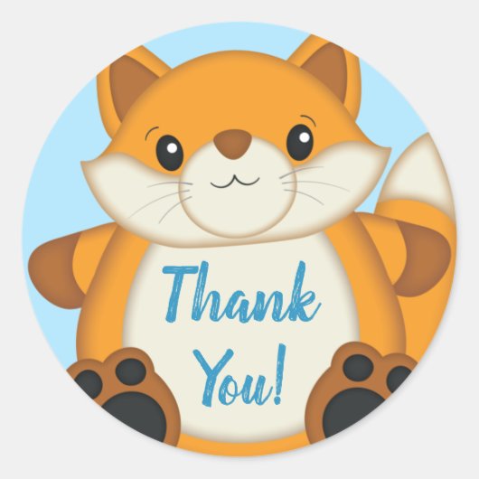 Fox Baby shower Blue Ronde Sticker (Voorkant)