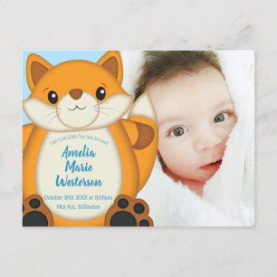Fox Baby shower Blue Woodland Briefkaart