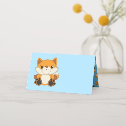 Fox Baby shower Blue Woodland Plaatskaartje (Voorkant)