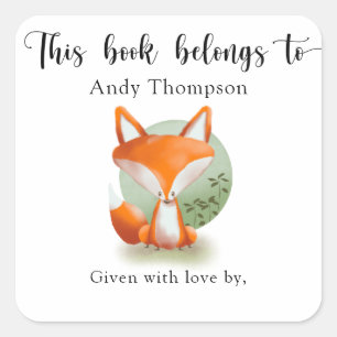 Fox Baby shower boekenplaat - dit boek behoort tot Vierkante Sticker