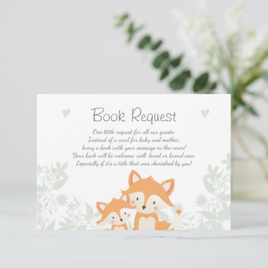 Fox Baby shower Breng een boekenkaart Woodland Informatiekaartje (Staand voorkant)
