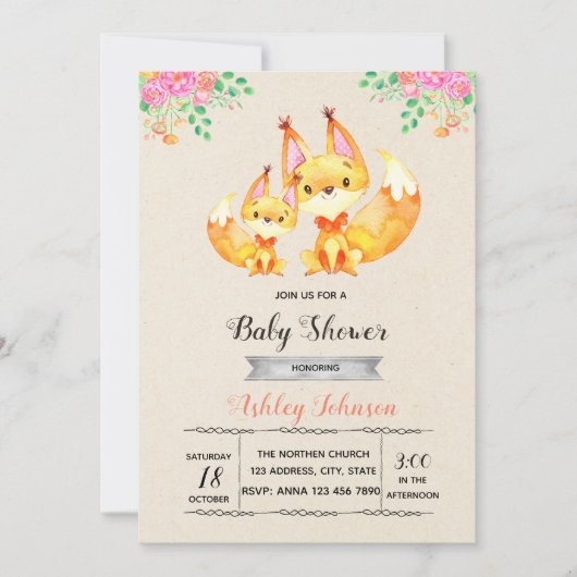 Fox baby shower-feestuitnodiging kaart (Voorkant)
