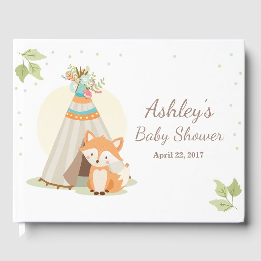 Fox Baby shower gastenboek Teepee pow wow Woodland (Voorkant)