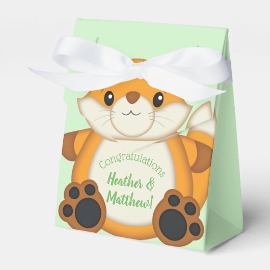 Fox Baby shower Green Bedankdoosjes (Voorkant Zijde)