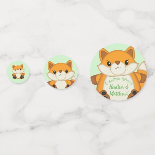 Fox Baby shower Green Confetti (Achterkanten)