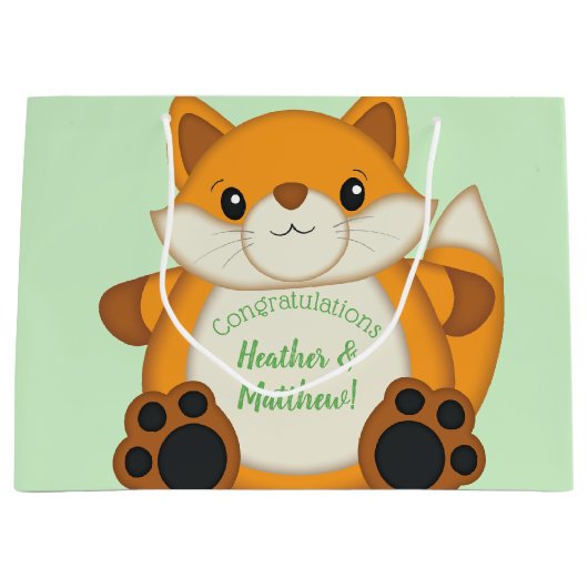 Fox Baby shower Green Groot Cadeauzakje (Voorkant)