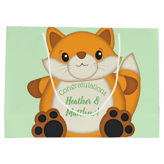 Fox Baby shower Green Groot Cadeauzakje (Achterkant)