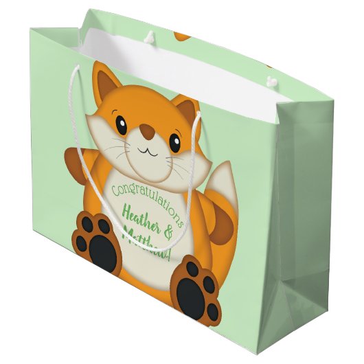 Fox Baby shower Green Groot Cadeauzakje (Achterkant Gekanteld)