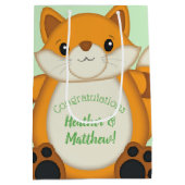 Fox Baby shower Green Medium Cadeauzakje (Achterkant)