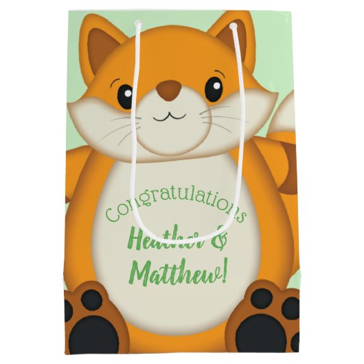 Fox Baby shower Green Medium Cadeauzakje (Achterkant)
