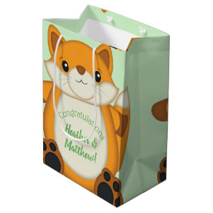 Fox Baby shower Green Medium Cadeauzakje