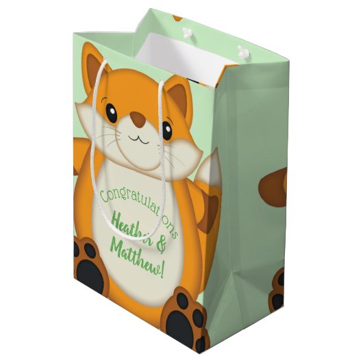Fox Baby shower Green Medium Cadeauzakje (Achterkant Gekanteld)