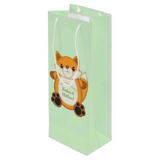 Fox Baby shower Green Wijn Cadeautas (Achterkant Gekanteld)