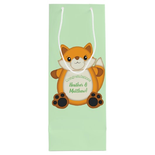Fox Baby shower Green Wijn Cadeautas (Achterkant)
