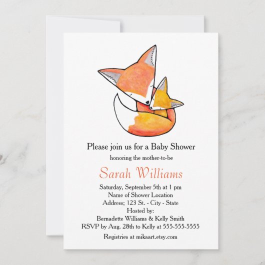 Fox Baby shower Invitation Fox Mam Baby Woodland Kaart (Voorkant)