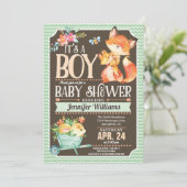 Fox Baby shower Invitation, Woodland Boy Kaart (Staand voorkant)