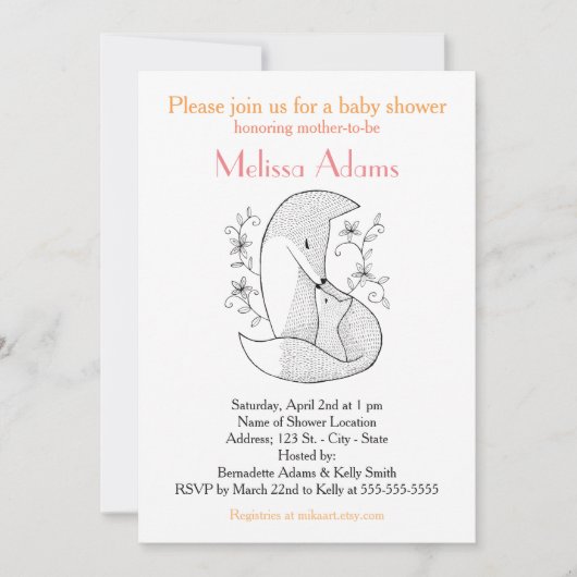 Fox Baby shower Invitation Woodland Fox Mam & Baby Kaart (Voorkant)